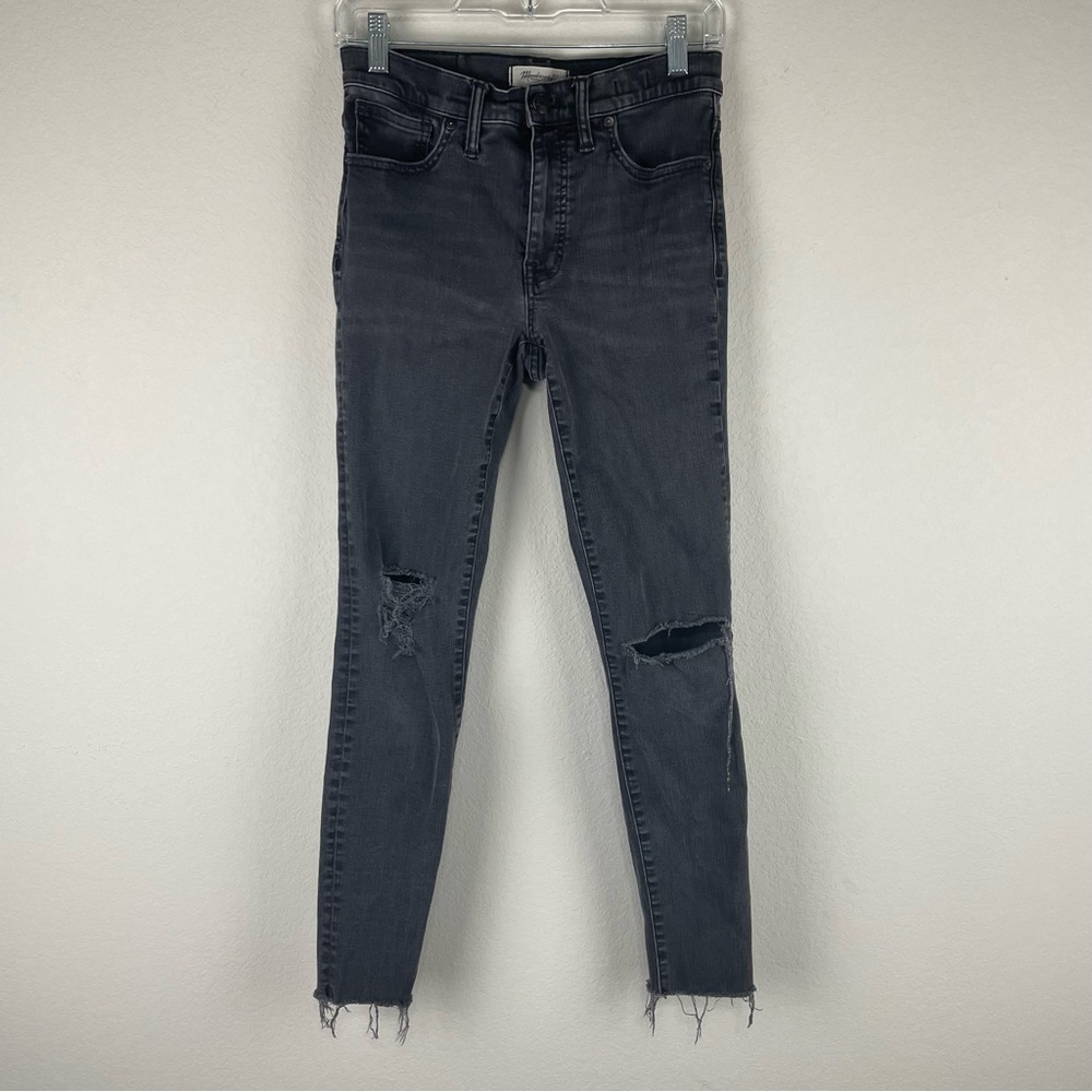 Madewell Black Sea 9” Mid-Rise Distressed Raw Hem Skinny Jeans Size 27